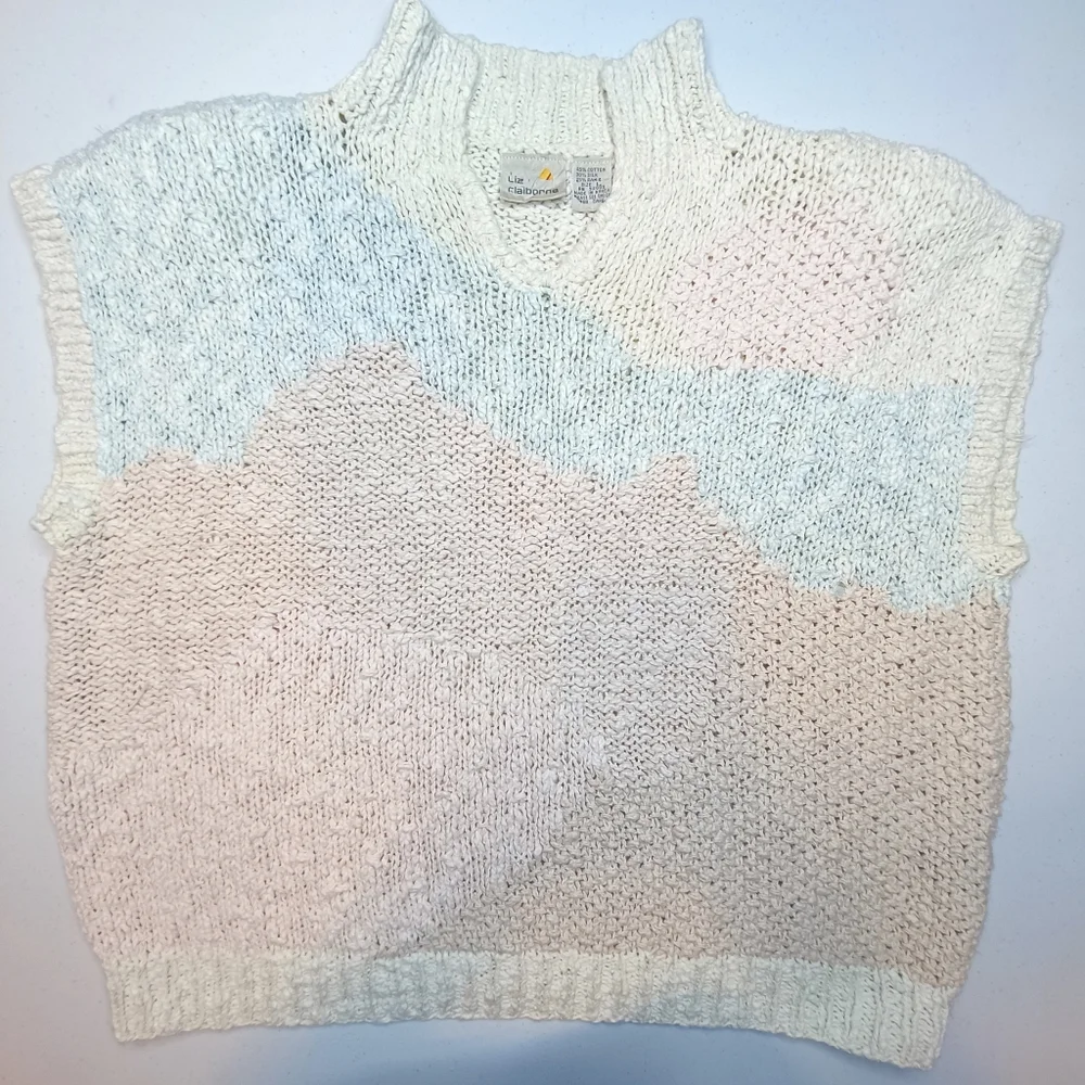 Vintage Liz Claiborne Pastel Geometric Knit Sweater Vest - Size Large - Picture 2 of 13